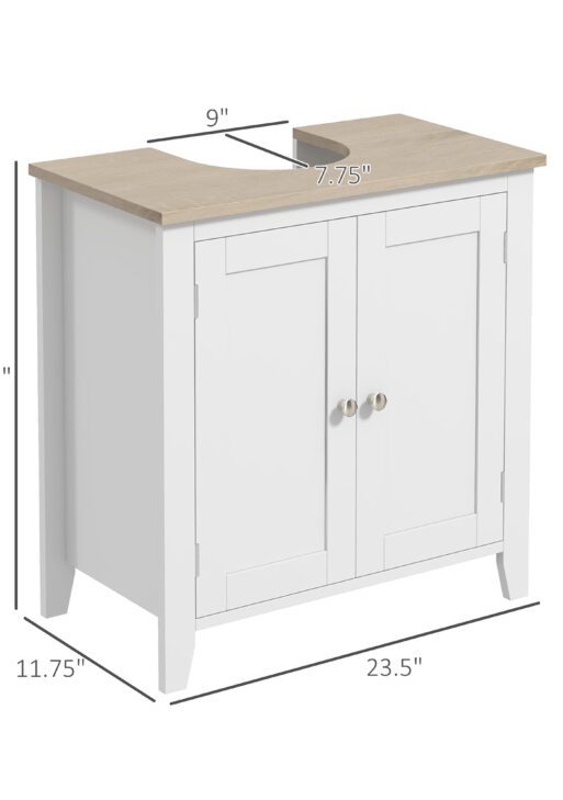 Pedestal Sink Storage Cabinet, Under Sink Cabinet with U-Shape and Adjustable Internal Shelf, White