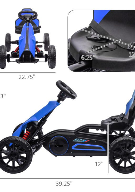 Kids Pedal Go Kart W/ Adjustable Seat, Swing Axle, Blue