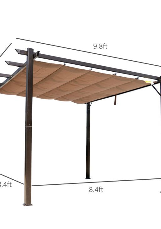 10' x 10' Outdoor Pergola Aluminum Gazebo w/ Retractable Canopy for Patio, Backyard, Party, Brown