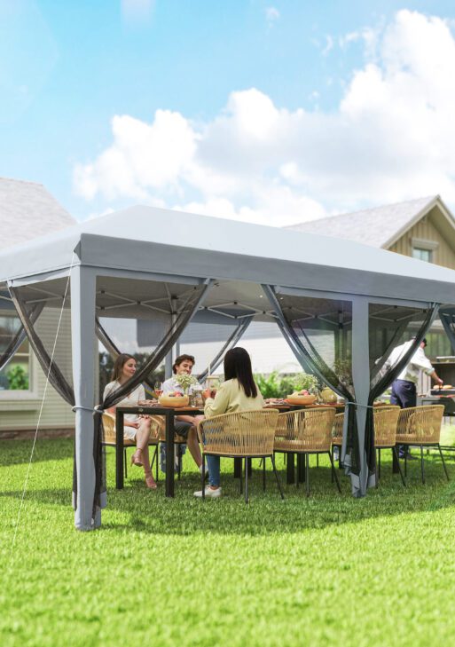 10' x 20' Pop Up Canopy Tent with Netting, Heavy Duty Instant Sun Shelter, Large Tents for Parties with Carry Bag for Outdoor, Garden, Patio, Gray