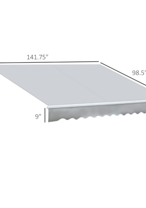 12' x 8' Retractable Awning Patio Awnings Sun Shade Shelter with Manual Crank Handle, 280g/m² UV & Water-Resistant Fabric and Aluminum Frame for Deck, Balcony, Yard, Light gray