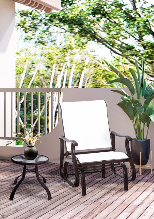 Outdoor Glider Chair, Gliders for Outside Patio with Steel Frame and Mesh Fabric for Backyard, Garden, and Porch, White