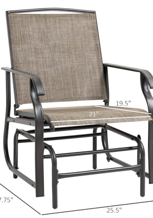 2 Piece Glider Set, Outdoor Swing Chairs, Patio Rocking Armchairs with Breathable Mesh Fabric, Steel Frame for Garden, Backyard, Patio, Dark, Brown/Khaki
