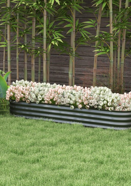 6.4' x 2' x 1' Galvanized Raised Garden Bed Kit, Metal Planter Box with Safety Edging, Dark Gray