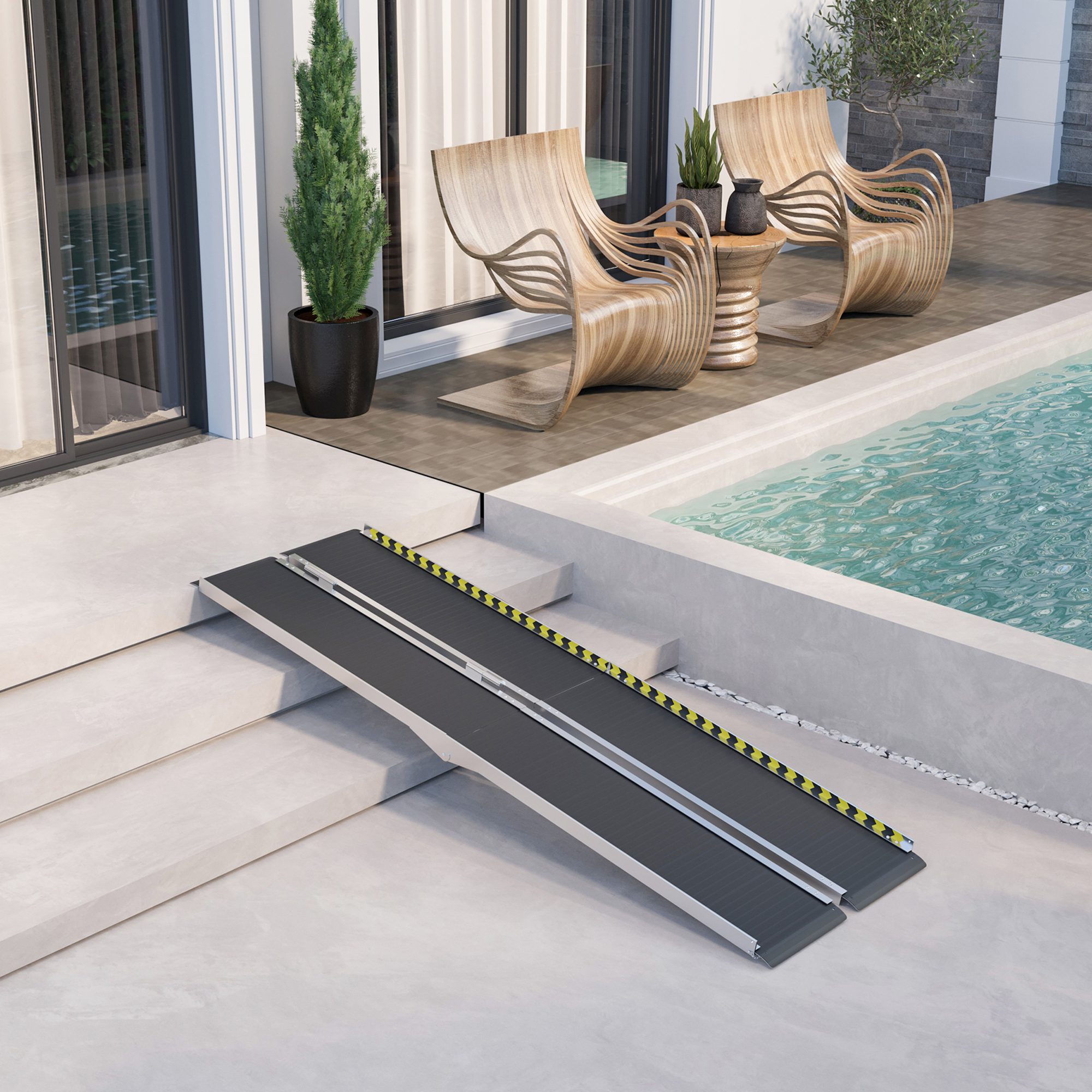 FSA/HSA Eligible Wheelchair Ramp, 8FT Foldable Threshold Ramp, Aluminum Handicap Ramp with Non-Slip Surface, Transition Plates Above and Below for Home, Doorways, Steps, 600lbs Capacity