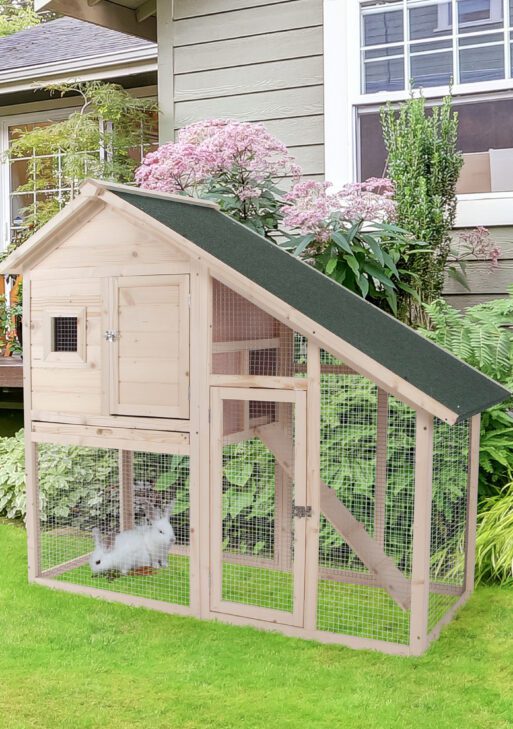 55" L 2-Tier Wooden Rabbit Hutch Bunny Cage