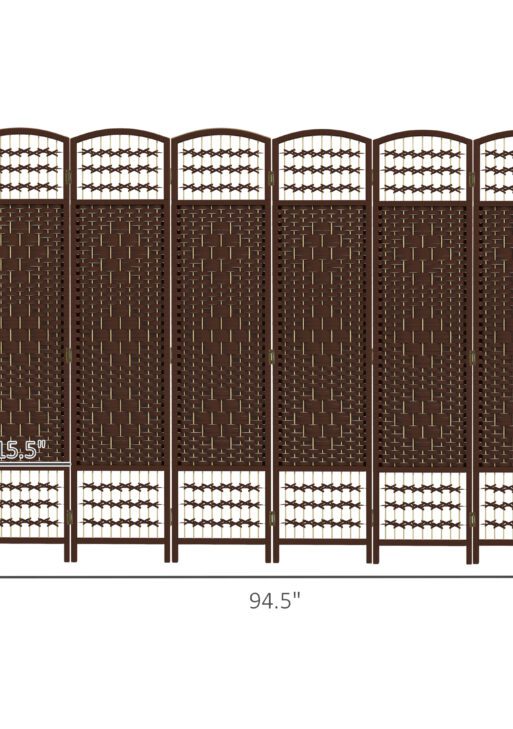 6 Panel Folding Room Divider Portable Privacy Screen Wave Fiber Room Partition for Home Office Brown