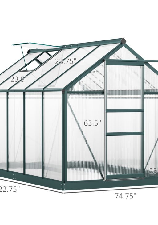 6' x 10' Greenhouse for Outdoors, Polycarbonate Greenhouse with Rain Gutter and Roof Vent, Aluminum Walk-in Green Houses for Outside for Patio Backyard Garden, Dark Green