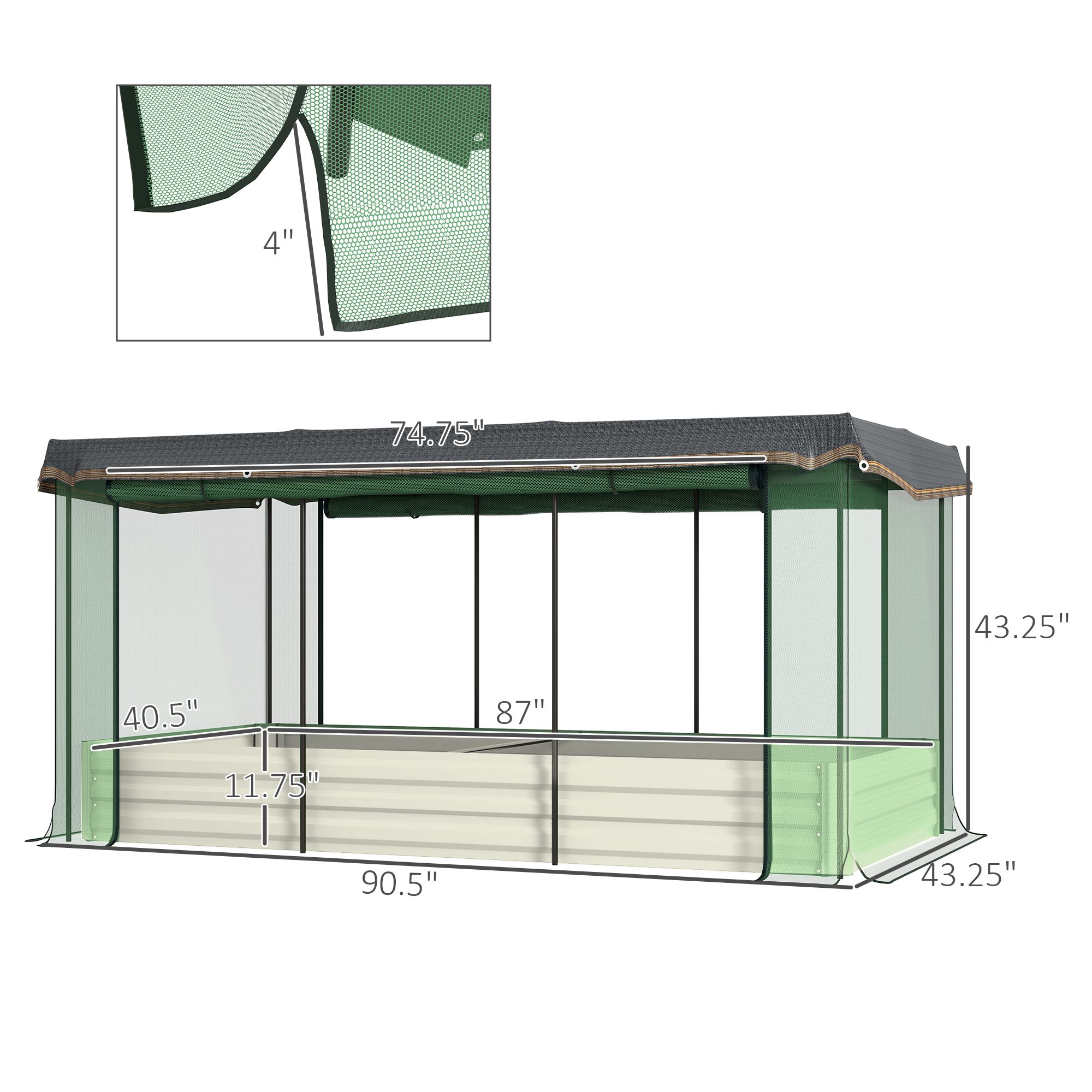Galvanized Steel Planter Box with Crop Cage and Shade Cloth, Raised Garden Bed for Flowers, Veggies and Herbs, Beige - Image 1