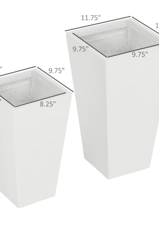 2-Pack Outdoor Planter Set, Flower Pots with Drainage Holes, Durable & Stackable Plant Pot, 22in & 18in, for Porch, Entryway, Patio, Yard, Garden, White