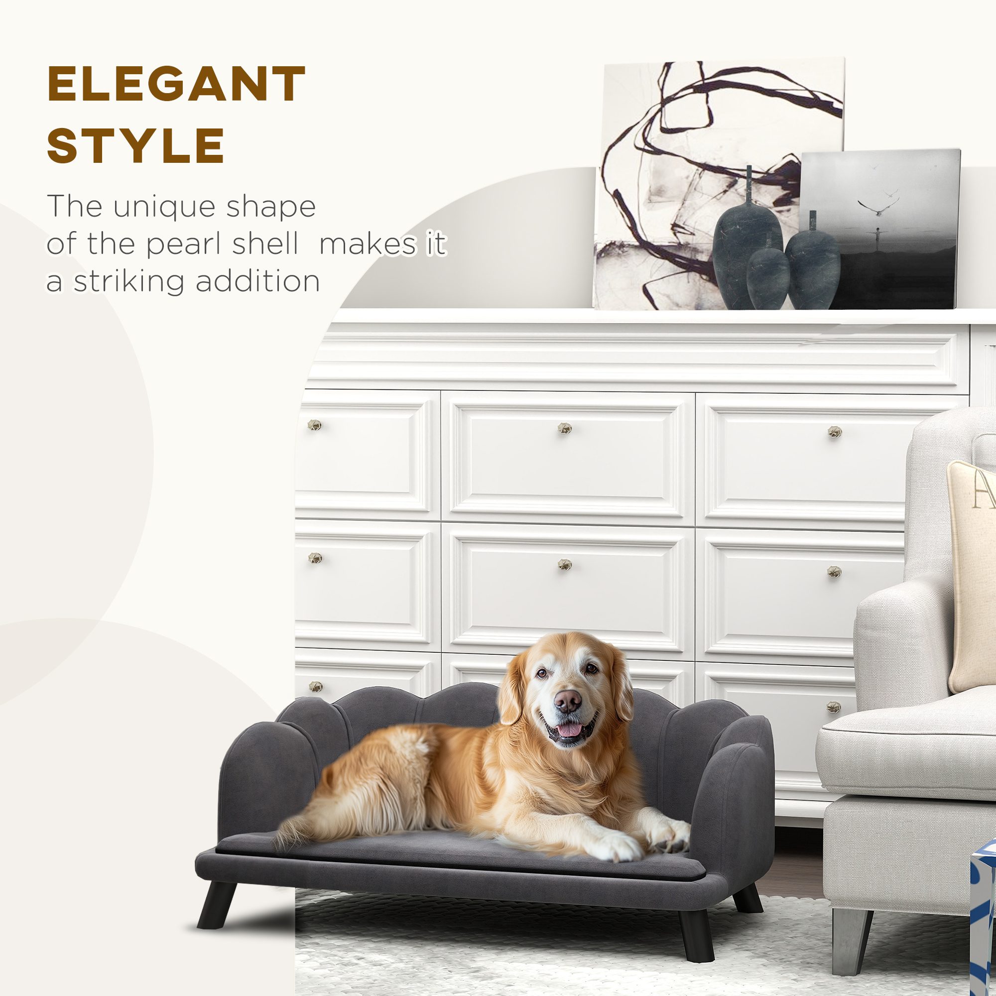 Pearl Design Pet Sofa for Medium and Large Sized Dogs, Pet Bed with Cushion and Solid Wood Legs, Charcoal Gray - Image 4