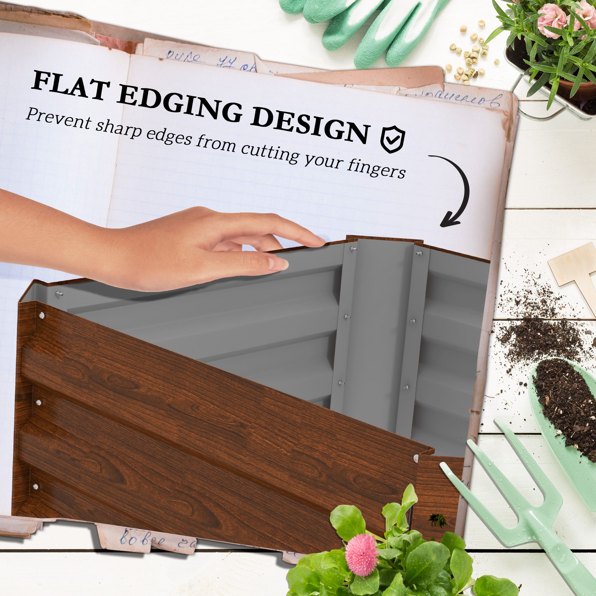 Galvanized Planter Box, 24" x 24" x 73.5" Raised Garden Bed with Tomato Cage for Climbing Vines, Brown - Image 4
