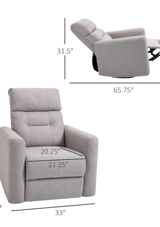 Manual Recliner Swivel Rocker Chair Theater Chair Single Sofa with Linen Fabric for Living Room Bedroom, Beige