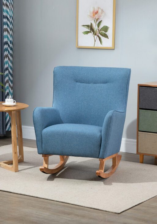 Modern Rocking Chair Sofa Armchair Modern Accent Chair with Thick Padding, Winged Back for Living Room, or Bedroom, Blue