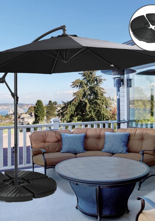 4-Piece 175lb Cantilever Patio Umbrella Base Weights for Offset Hanging Umbrella, HDPE Water or Sand Filled Umbrella Weights for Cross Base Stand, Black