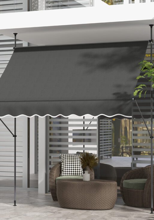 8' x 4' Manual Retractable Awning, Non-Screw Patio Awning, UV Resistant for Window or Door, Dark Gray