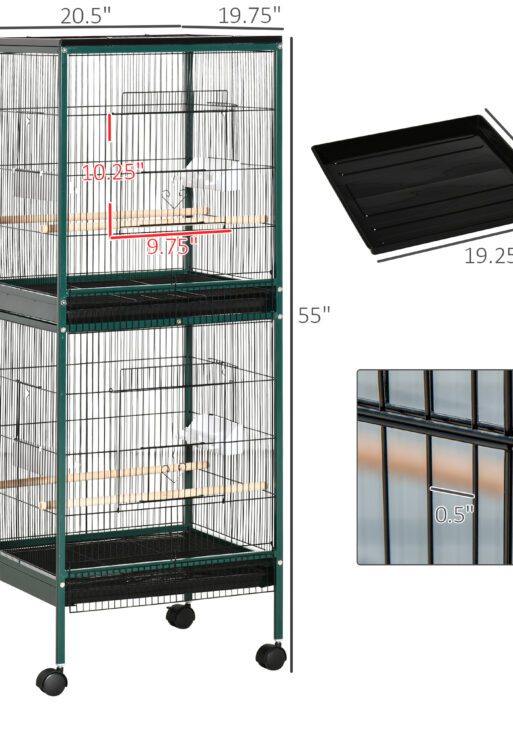 Large Bird Cage with 1.7 ft. Width for Wingspan, Bird Aviary Indoor with Multi-Door Design, Fit for a Canary, Finch, Conure, 55", Green