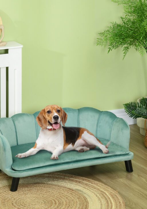 Pearl Design Pet Sofa for Medium and Large Sized Dogs, Pet Bed with Cushion and Solid Wood Legs, Green