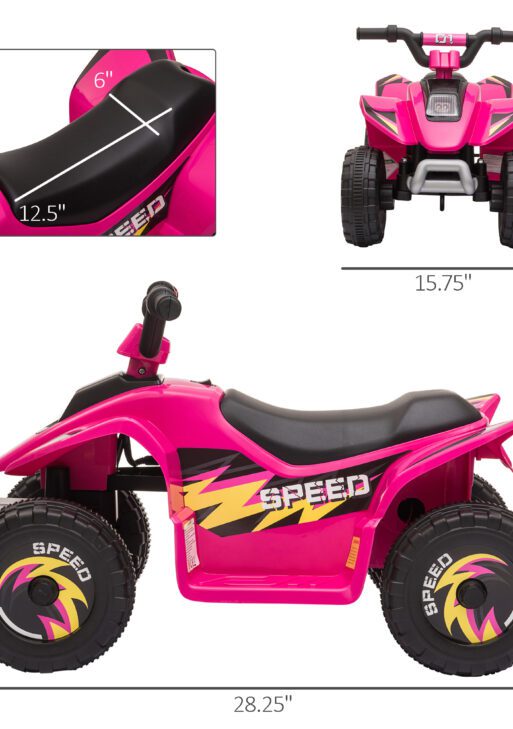 6V Kids ATV 4-Wheeler Ride on Car, Electric Motorized Quad Battery Powered Vehicle with Forward/Reverse Switch for 18-36 Months Old Toddlers, Pink