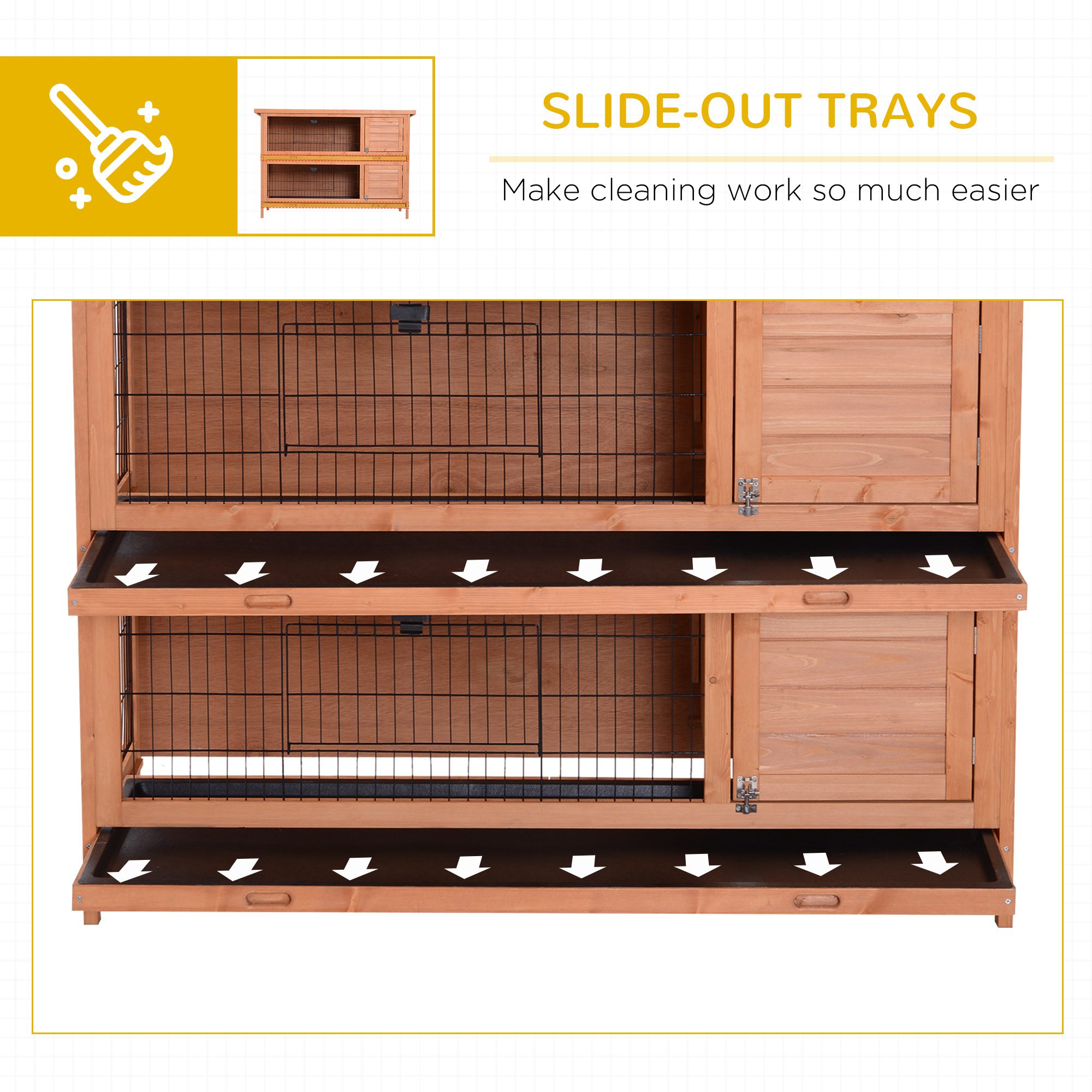 54" 2-Story Large Rabbit Hutch Bunny Cage Wooden Pet House Small Animal Habitat with Lockable Doors, No Leak Tray and waterproof Roof for Rabbits, Chickens, Ducks, Outdoor/Indoor Natural - Image 4