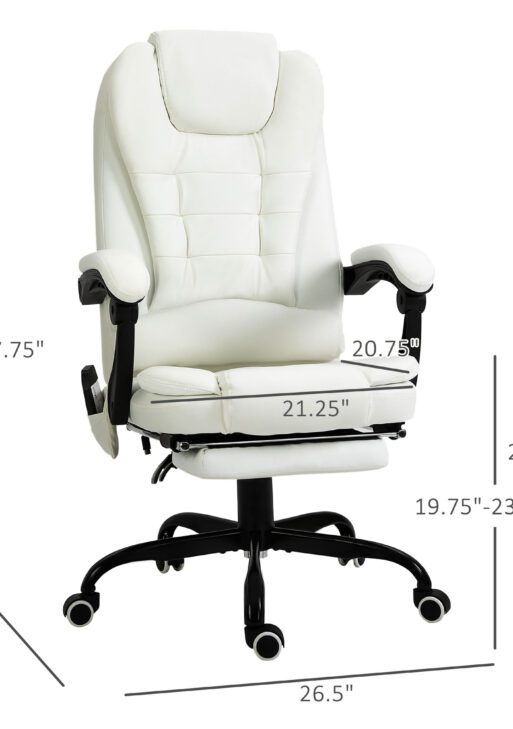7-Point Vibrating Massage Office Chair High Back Executive Recliner with Lumbar Support, Footrest, Reclining Back, Adjustable Height, White
