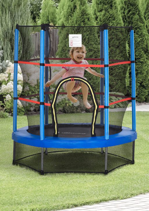 Φ5FT Kids Trampoline with Enclosure Net for Age 3 to 6 Years Blue