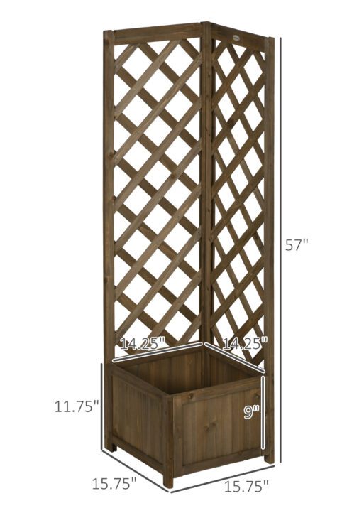 Wooden Raised Garden Bed, Planter with Trellis for Vine Climbing and Vegetables, Herbs and Flowers Growing, Carbonized