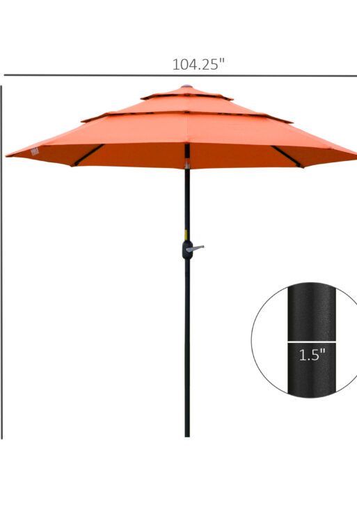 9FT 3 Tiers Patio Umbrella Outdoor Market Umbrella with Crank, Push Button Tilt for Deck, Backyard and Lawn, Orange