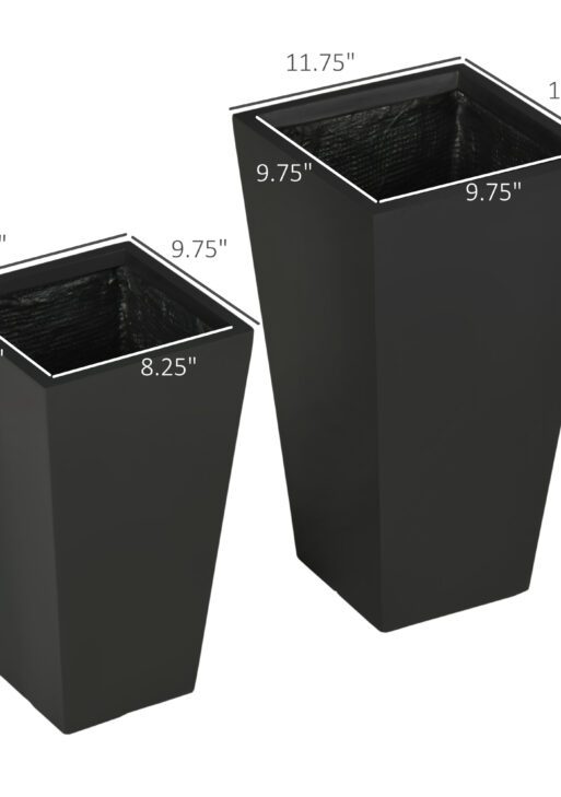 2-Pack Outdoor Planter Set, Flower Pots with Drainage Holes, Durable & Stackable Plant Pot, 22in & 18in, for Porch, Entryway, Patio, Yard, Garden, Black