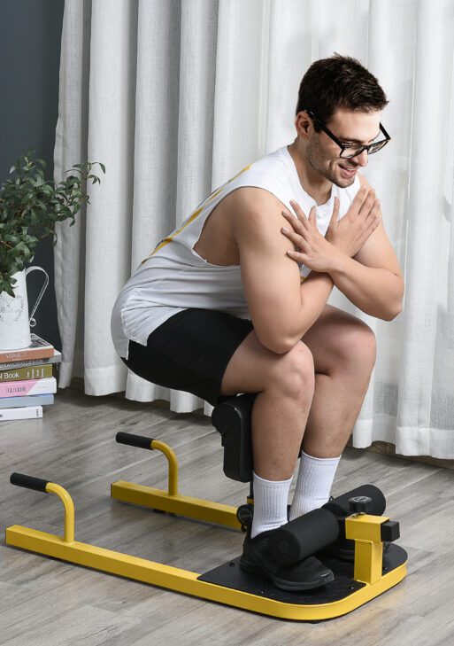 3-in-1 Padded Push Up Sit Up Deep Sissy Squat Machine Home Gym Fitness Equipment, Yellow