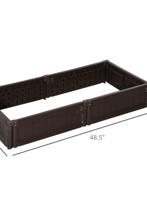 48" x 24" Raised Garden Bed Kit, Divisible Planting Box DIY Garden Elevated Planter for Outdoor & Indoor Backyard, Wood Imitating Grain, Easy Assembly, with 6 Stakes, Brown