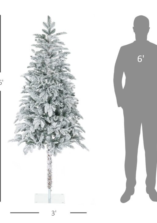 6' Artificial Flocked Christmas Trees, with Snow Frosted Branches, Auto Open, Steel Base