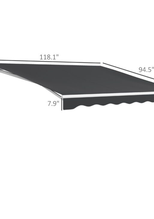 10' x 8' Electric Awning, Retractable Awning, UV Protection Sun Shade Shelter with Remote Controller and Manual Crank Handle for Deck, Balcony, Yard, Dark Gray