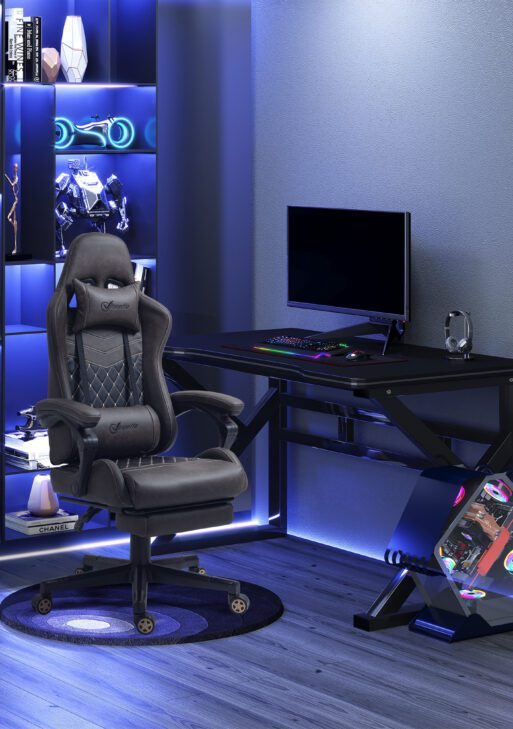 Racing Gaming Chair Diamond PU Leather Office Gamer Chair High Back Swivel Recliner with Footrest, Lumbar Support, Adjustable Height, Brown