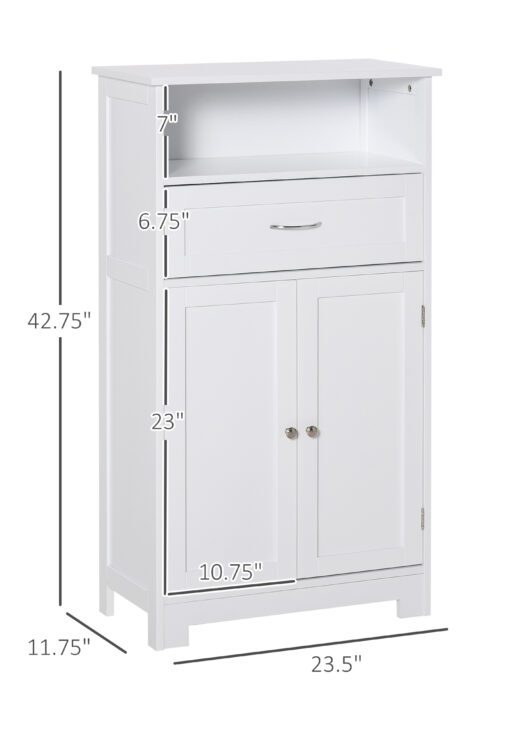 Modern Bathroom Floor Cabinet, Free Standing Storage Cabinet, Linen Cabinet with Drawer and Adjustable Shelf, White