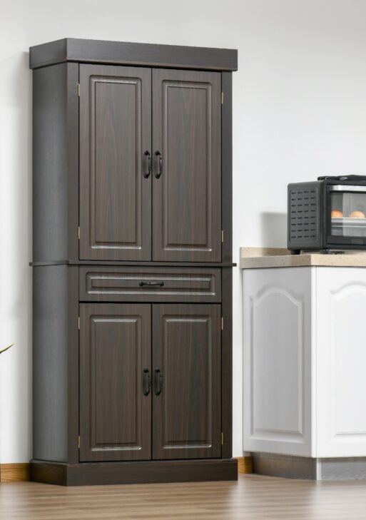 70.75" Freestanding Kitchen Pantry with 4 Doors, and 2 Large Cabinets, Tall Storage Cabinet with Wide Drawer for Kitchen Dining Room, Coffee