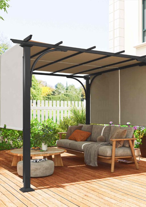 10' x 10' Patio Pergola with Weather-Resistant Steel Frame, Backyard Sun Shade Canopy Cover Shelter for Porch Party, Garden, Grill Gazebo, Beige