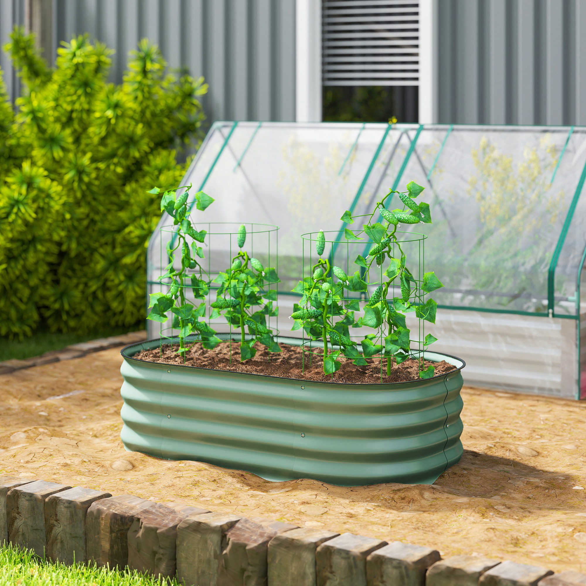 3.4' x 2' x 1' Galvanized Raised Garden Bed Kit, Metal Planter Box with Safety Edging, Green