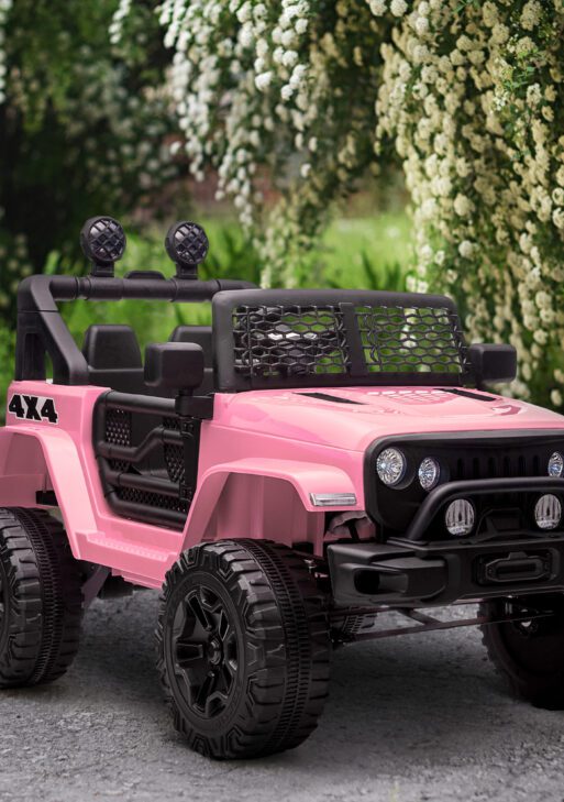 12V Kids Ride On Truck with Parent Remote Control, Battery Powered Electric Car with Spring Suspension, Adjustable Speed, LED Lights and Horn, Pink