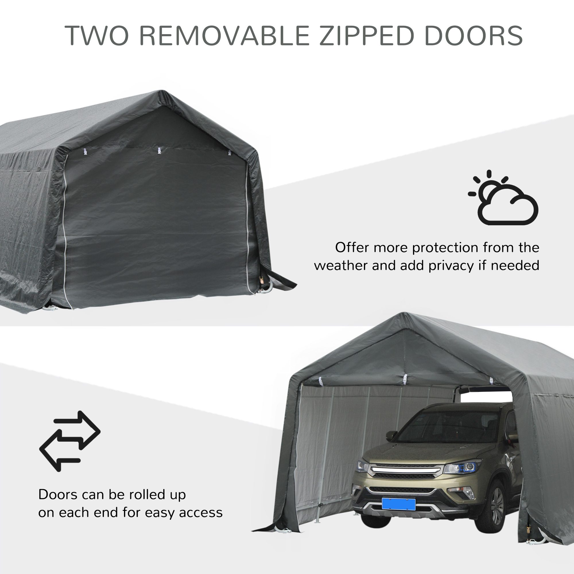 12' x 20' Carport Portable Garage, Heavy Duty Storage Tent, Patio Storage Shelter w/ Anti-UV PE Cover and Double Zipper Doors, for Motorcycle Bike Garden Tools, Gray - Image 4