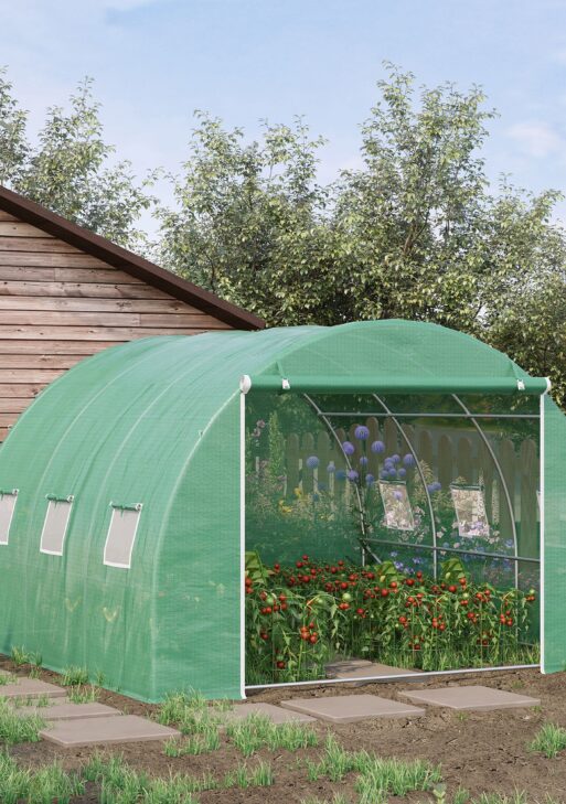 10' x 10' x 7' Walk-in Tunnel Greenhouse with High-Quality Transparent PE Cover, Zipper Doors & Windows