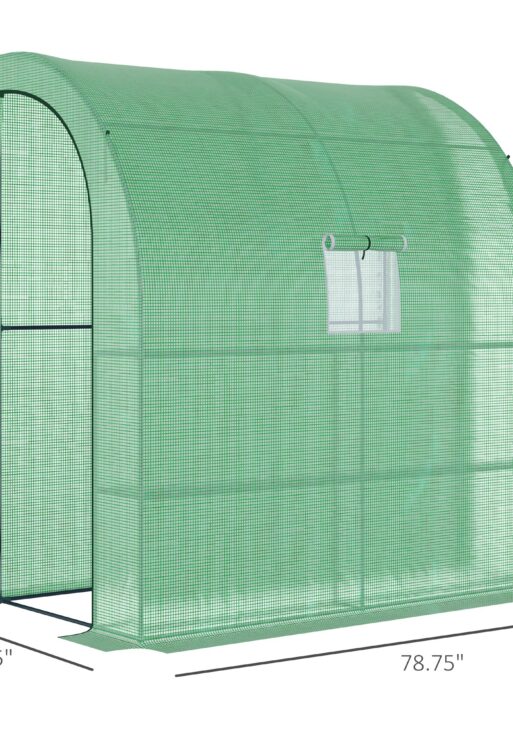 7' x 3' x 7' Lean to Greenhouse, Walk-In Green House, Plant Nursery with 2 Roll-up Doors and Windows, PE Cover and 3 Wire Shelves, Green