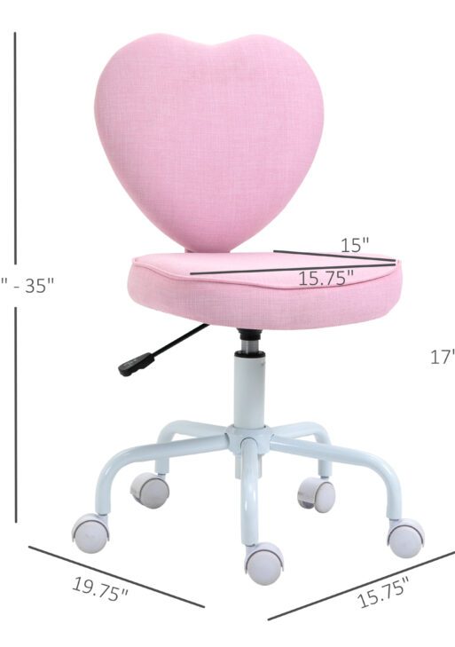 Heart Love Shaped Back Design Office Chair with Adjustable Height, Pink