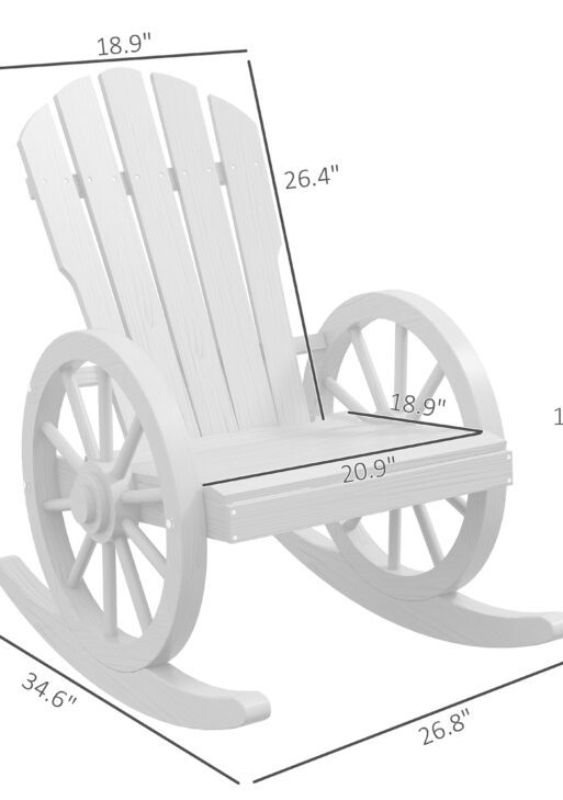 Wooden Rocking Chair, Adirondack Rocker Chair w/ Slatted Design and Oversized Back, for Porch, and Garden, White