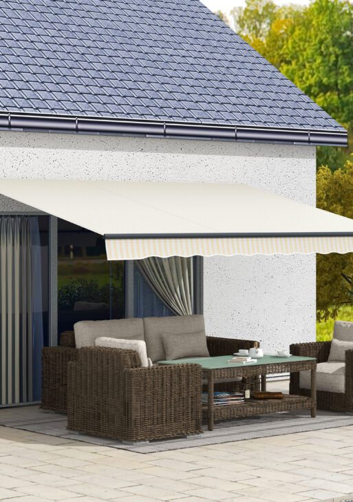 13' x 10' Retractable Awning, 280gsm UV Resistant Sunshade Shelter for Deck, Balcony, Yard, Beige and White