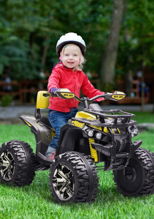 12V Kids Recharging Ride-on Electric ATV Quad w/ Realistic Headlights Wide Wheel, Yellow