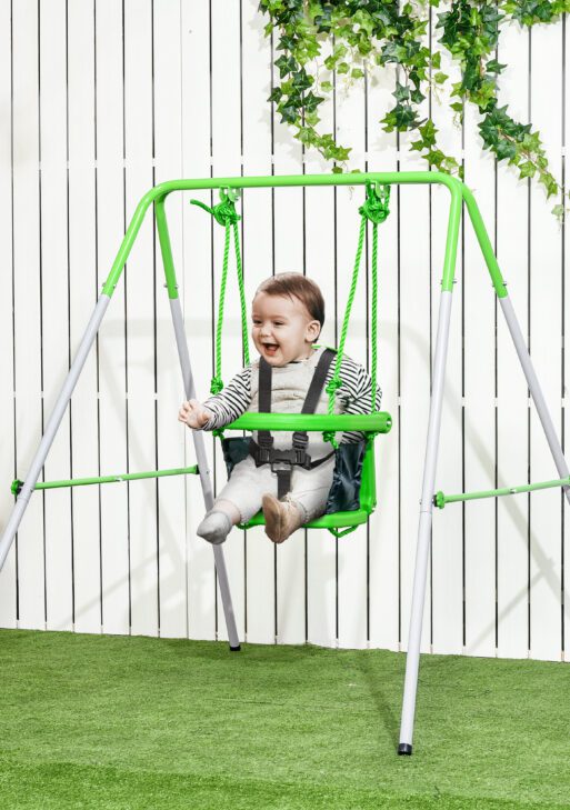 Toddler Swing Set with Metal Stand, Safety Seat Belt for Kids Aged 6-36 Months, Backyard Indoor & Outdoor Use, Green