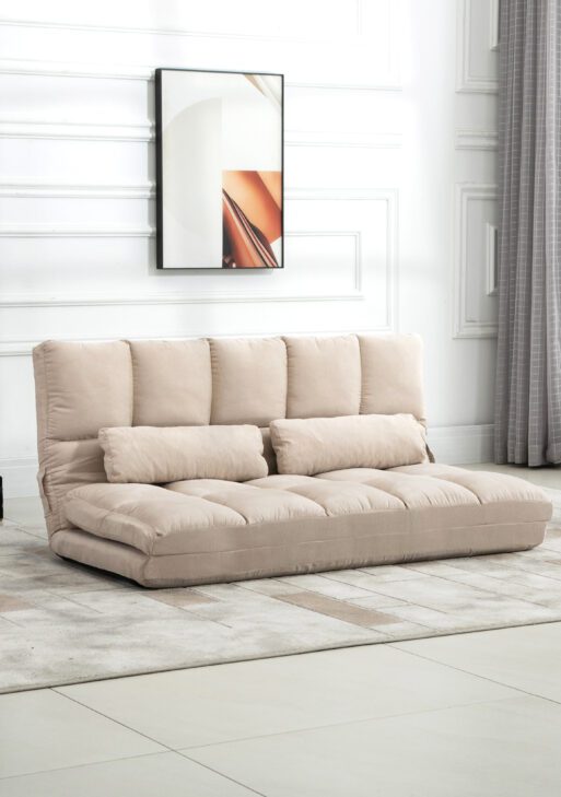 Convertible Floor Sofa Chair, Folding Couch Bed, Guest Chaise Lounge with 2 Pillows, Adjustable Backrest and Headrest, 51.25" L, Beige