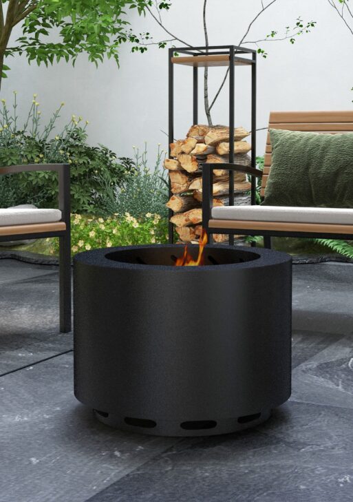 Smokeless Fire Pit, Portable Camping Bonfire Stove with Poker for Backyard Patio Picnic, Steel, Black