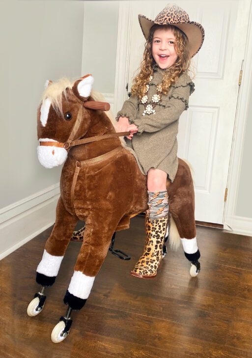 Kids Ride-on Walking Horse with Easy Rolling Wheels, Soft Huggable Body, & a Large Size for Kids 5-16 Years